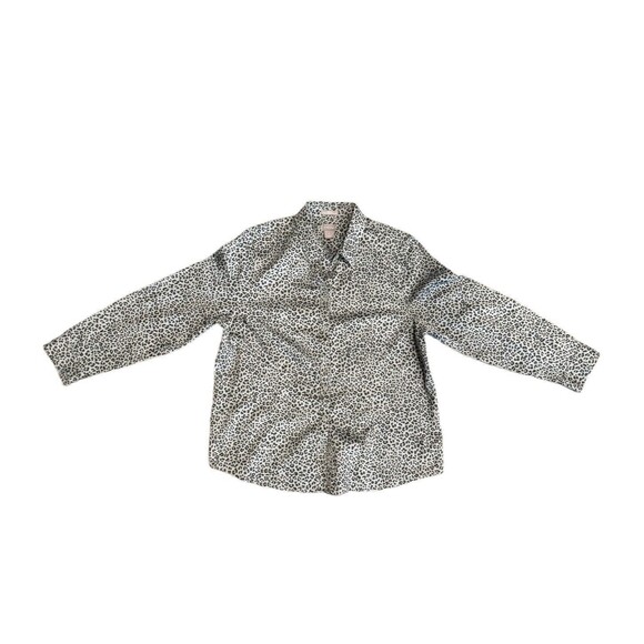 Chicos Womens Shirt Gray Leopard Print Coolmax Long Sleeve Button Up Size 3 - Picture 1 of 4